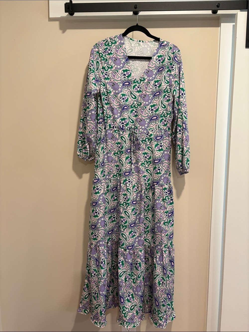Floral V-Neck Maxi Dress in Lavender & Green
